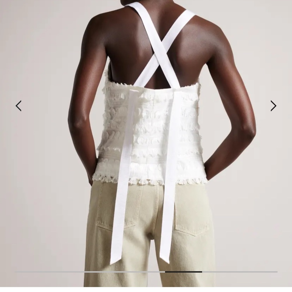 Ted Baker, White Boxy Top with Ribbon straps, Size0, NWT